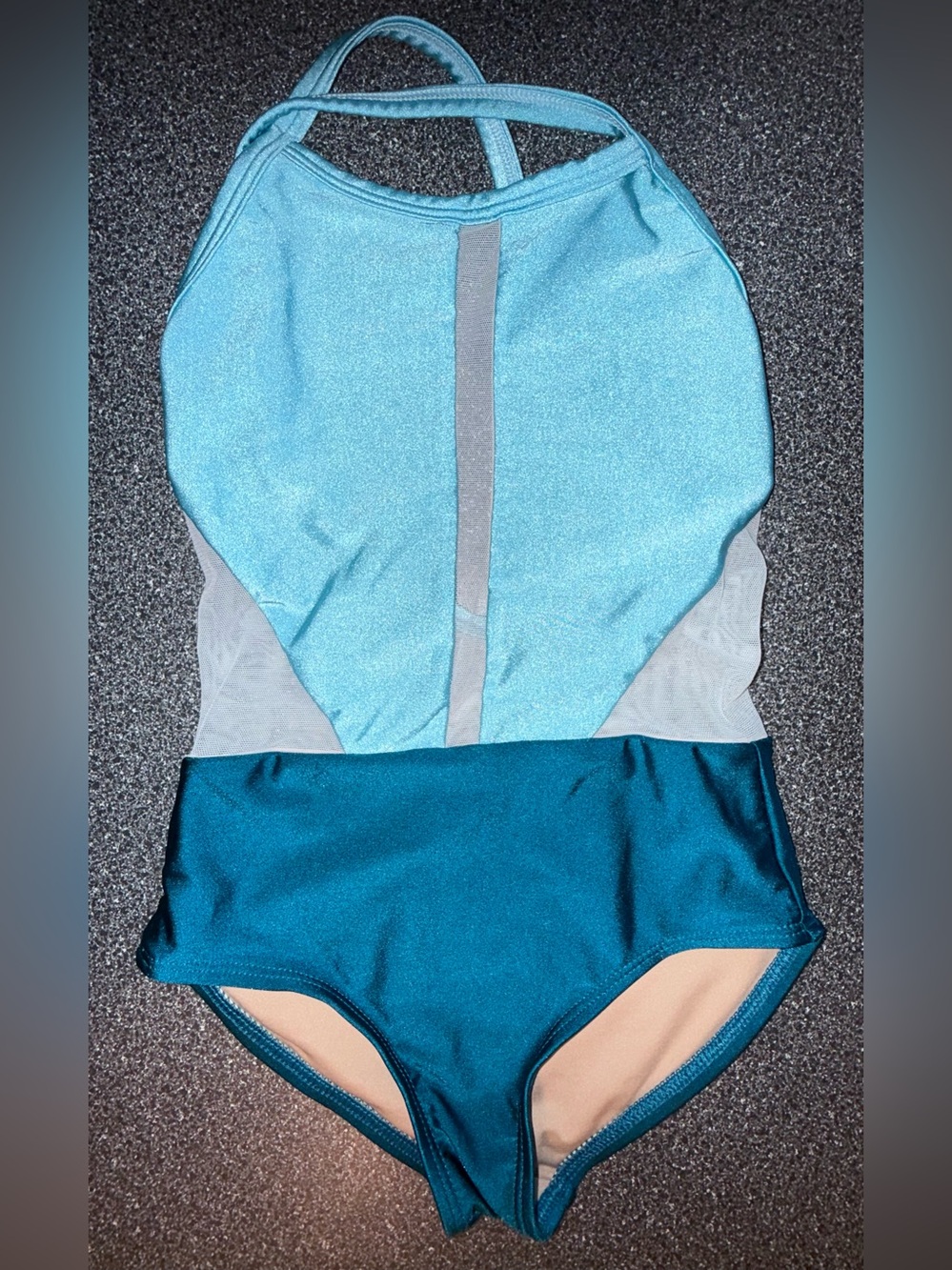 Dance Leotard Blue/Teal w/Mesh Size Child 8/10 Made in USA